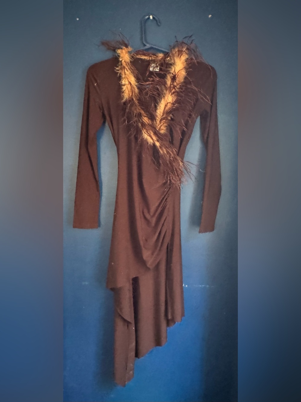Elegant Brown Feather-Trim Dress for Women